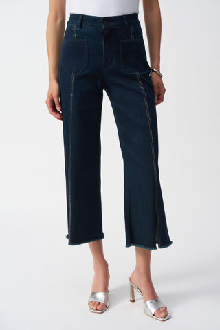 Culotte Jeans With Embellished Front Seam, Dark Denim Blue