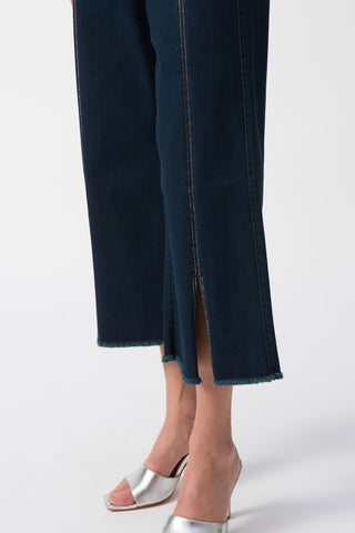 Culotte Jeans With Embellished Front Seam, Dark Denim Blue