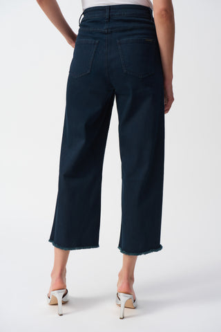 Culotte Jeans With Embellished Front Seam, Dark Denim Blue