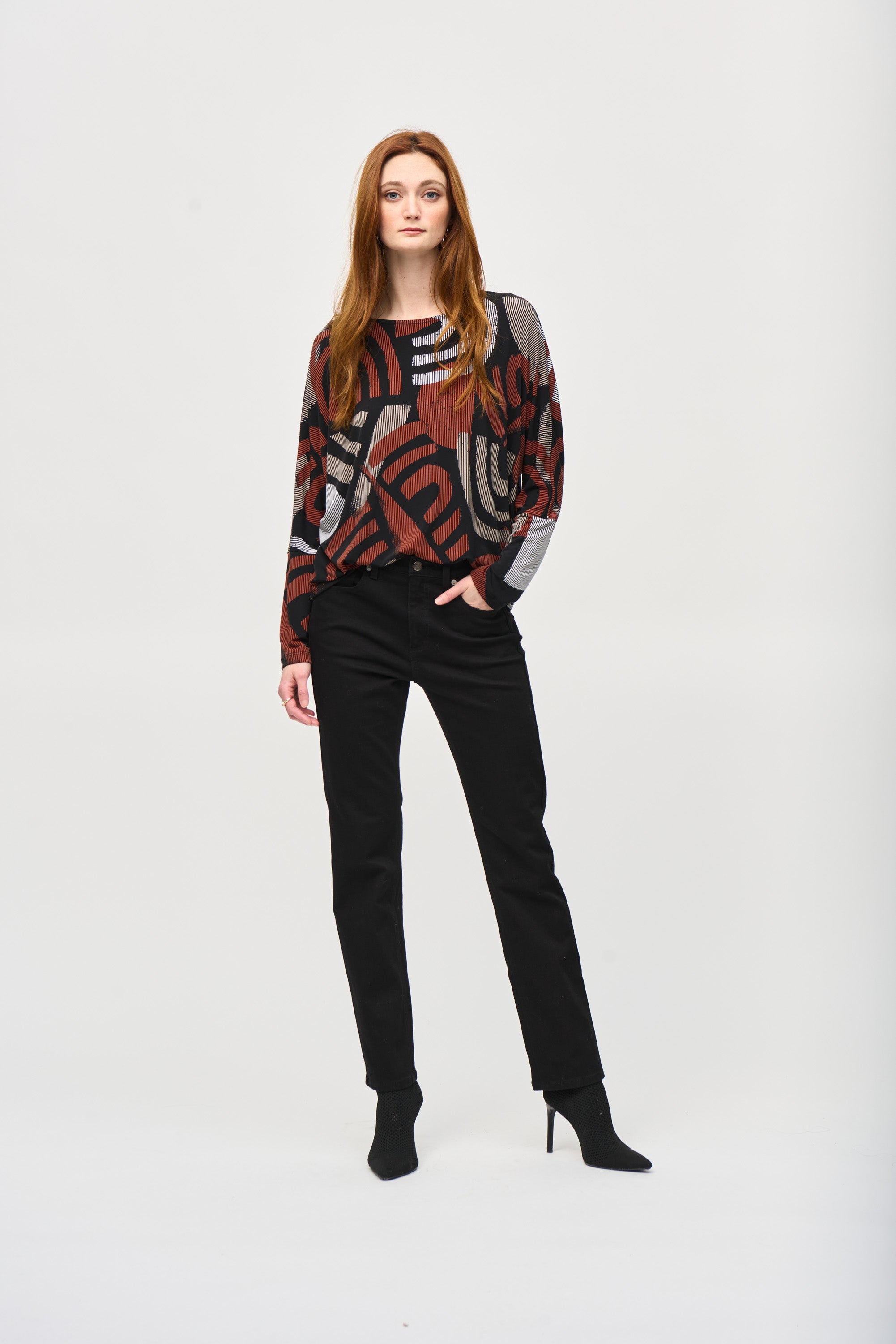 Joseph Ribkoff Printed Dolman Top, Black/Multi - Statement Boutique