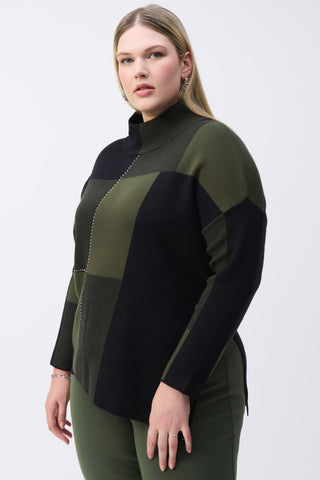 Color-Block Jacquard Knit Pullover, Iguana/Black