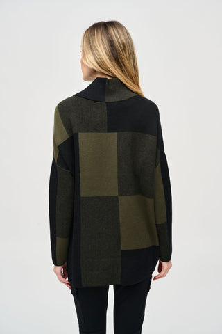 Color-Block Jacquard Knit Pullover, Iguana/Black