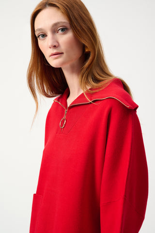 Boxy Zipped Collar Sweater, Lipstick Red