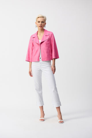 Foiled Faux Suede Swing Jacket, Bubble Gum