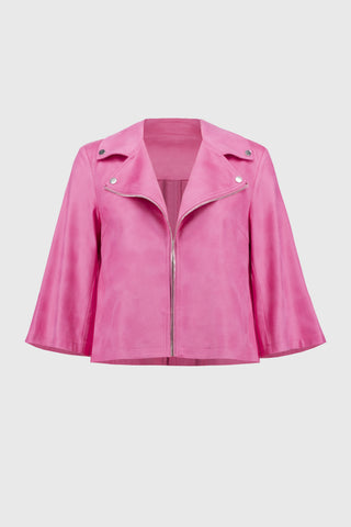 Foiled Faux Suede Swing Jacket, Bubble Gum