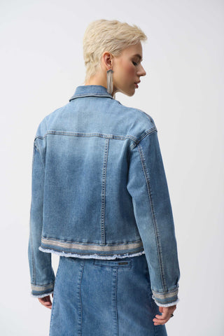 Stretch Denim Jacket with Rhinestone Embroidery, Vintage Blue