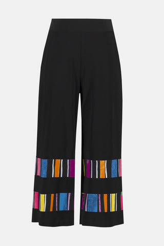 Silky Knit Stripe Print Culotte Pants, Black/Multi