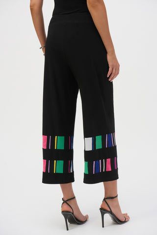 Silky Knit Stripe Print Culotte Pants, Black/Multi