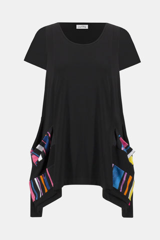 Silky Knit Stripe Print Handkerchief Tunic, Black/Multi