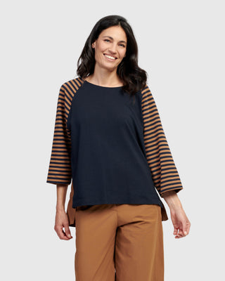 Gathered Back Raglan Sleeve Top, Stripes