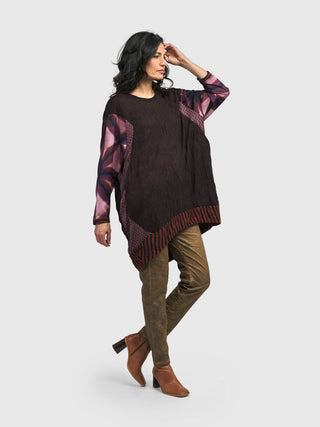 Alembika (Pre-Order) Crush Mix Satin Trim Tunic, Plum - Statement Boutique