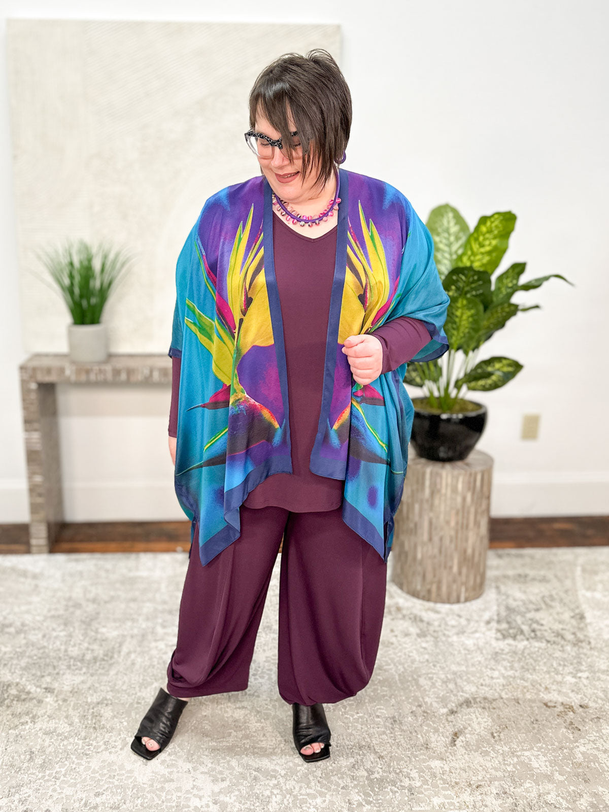 Cocoon House Silk Long Kimono, Teal Bird of Paradise - Statement Boutique