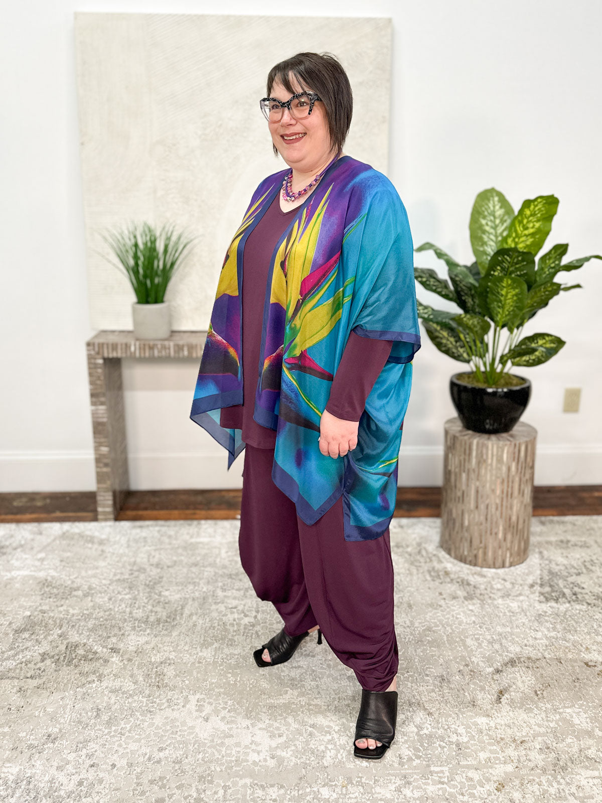 Cocoon House Silk Long Kimono, Teal Bird of Paradise - Statement Boutique