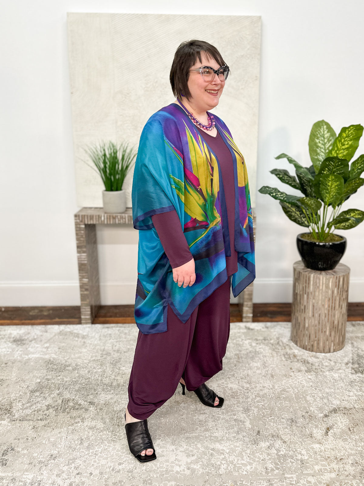 Cocoon House Silk Long Kimono, Teal Bird of Paradise - Statement Boutique