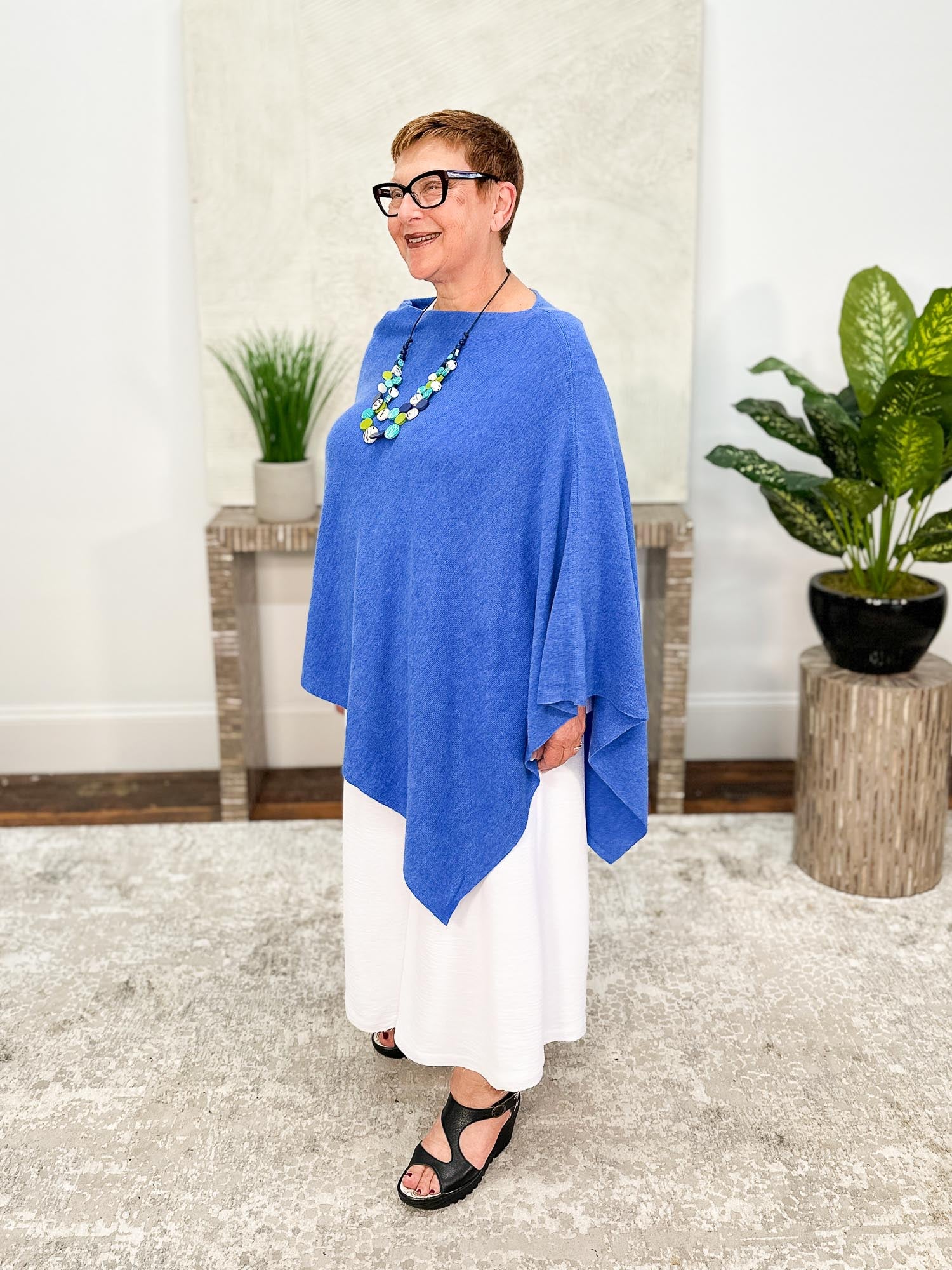 Dolma Cashmere Poncho Topper, Cobalt Blue - Statement Boutique