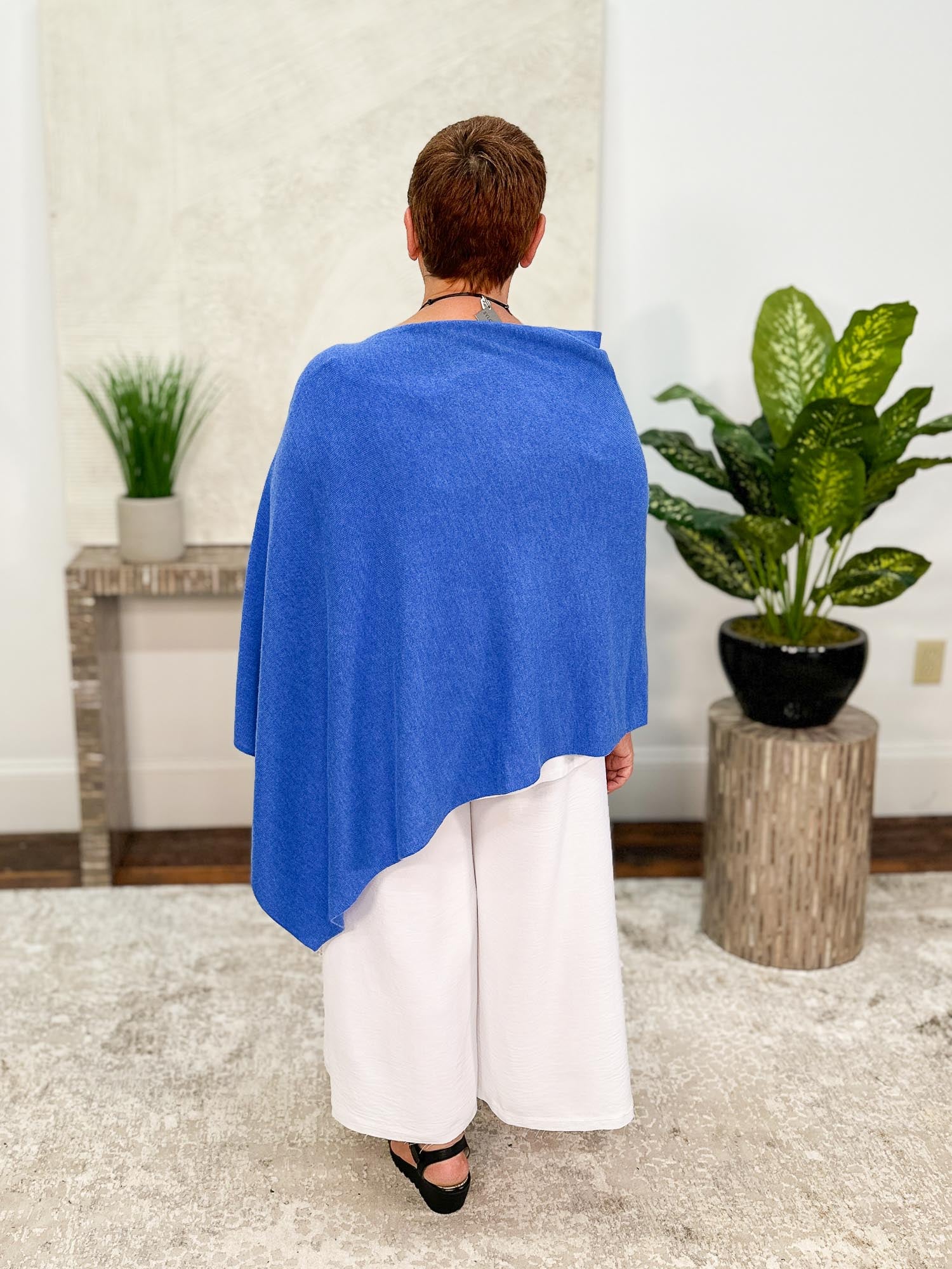 Dolma Cashmere Poncho Topper, Cobalt Blue - Statement Boutique