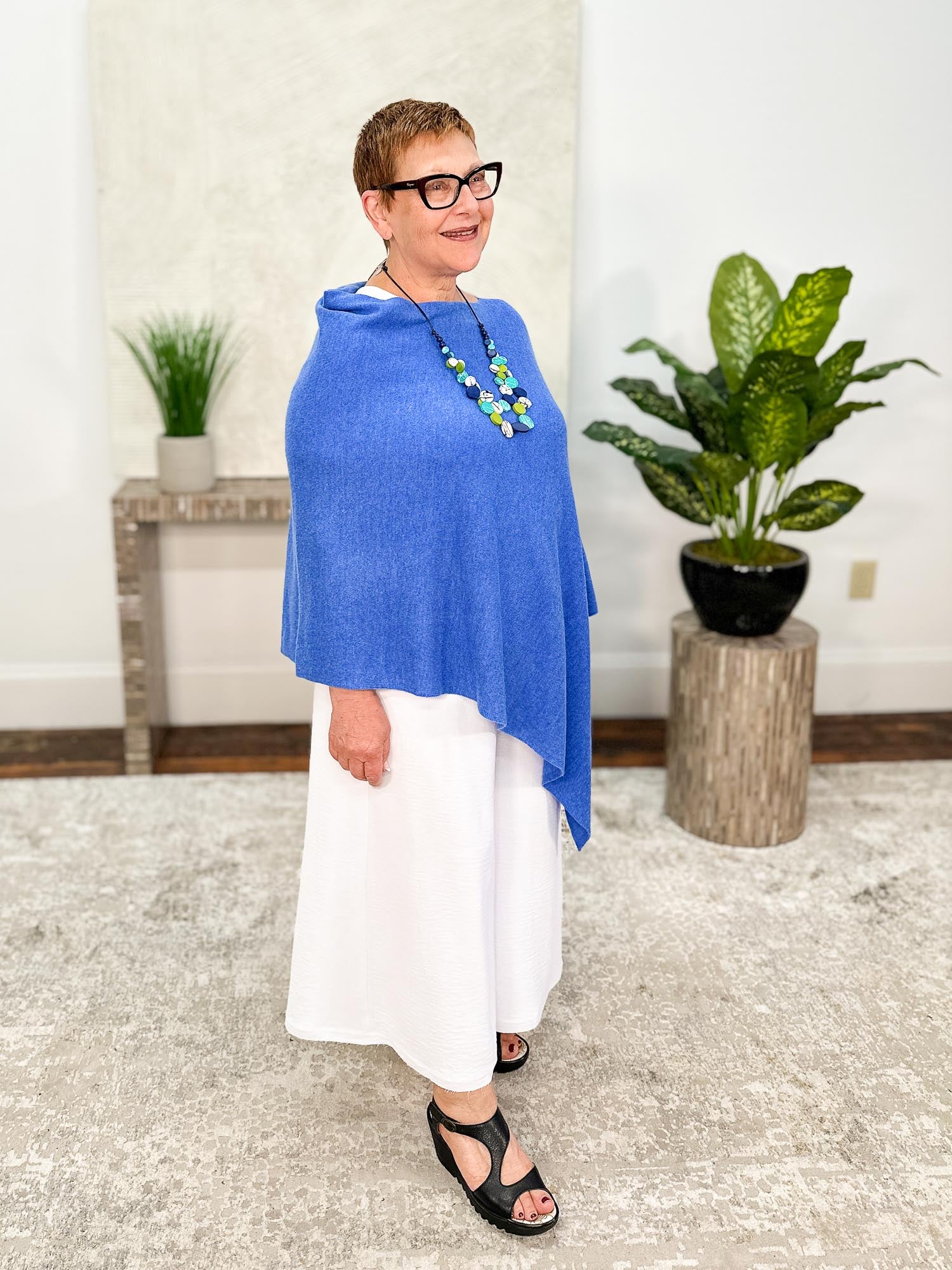 Dolma Cashmere Poncho Topper, Cobalt Blue - Statement Boutique