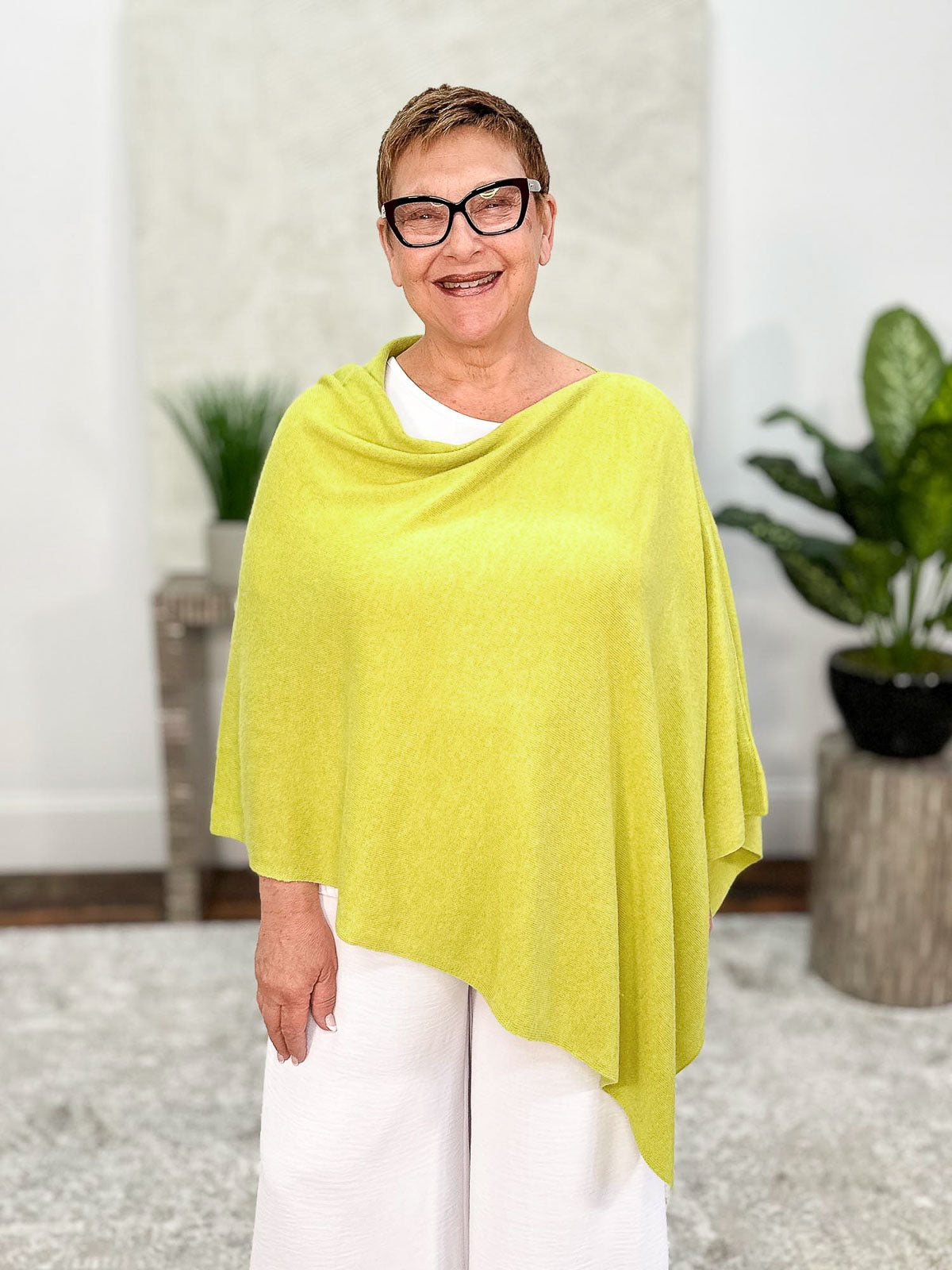 Dolma Cashmere Poncho Topper, Lime - Statement Boutique