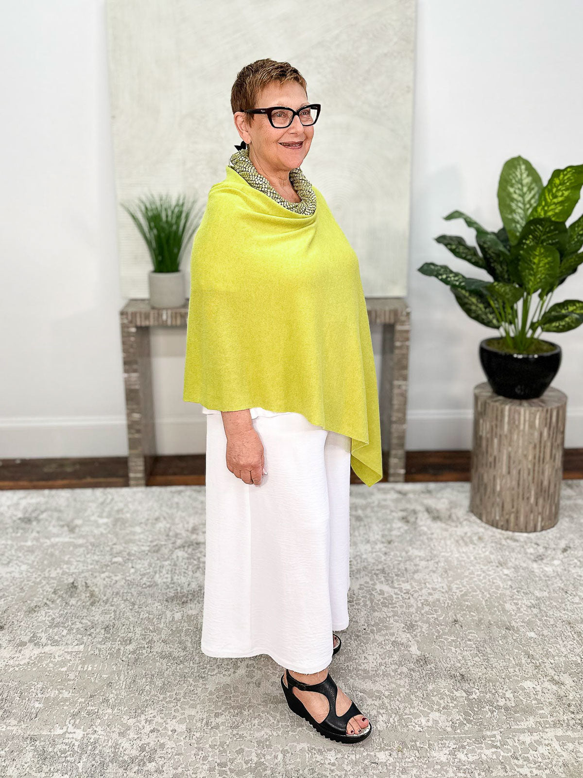 Dolma Cashmere Poncho Topper, Lime - Statement Boutique