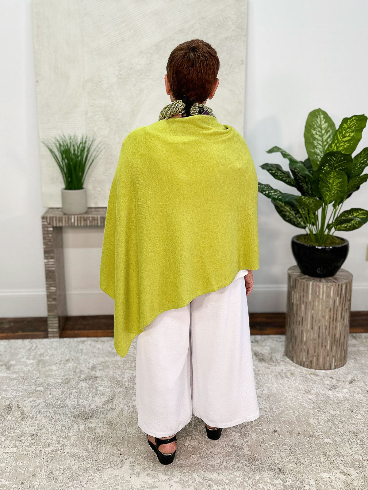 Dolma Cashmere Poncho Topper, Lime - Statement Boutique