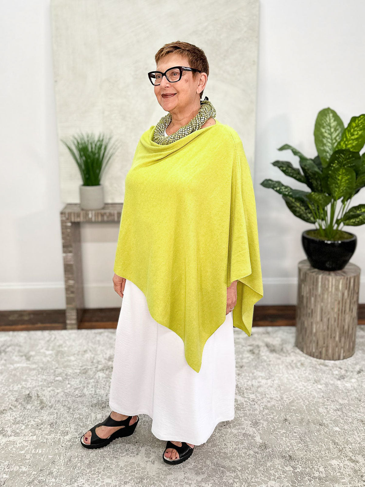 Dolma Cashmere Poncho Topper, Lime - Statement Boutique