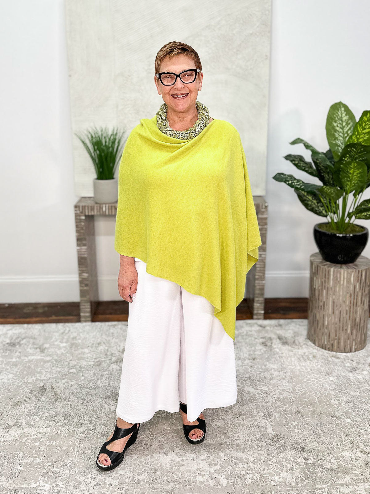 Dolma Cashmere Poncho Topper, Lime - Statement Boutique