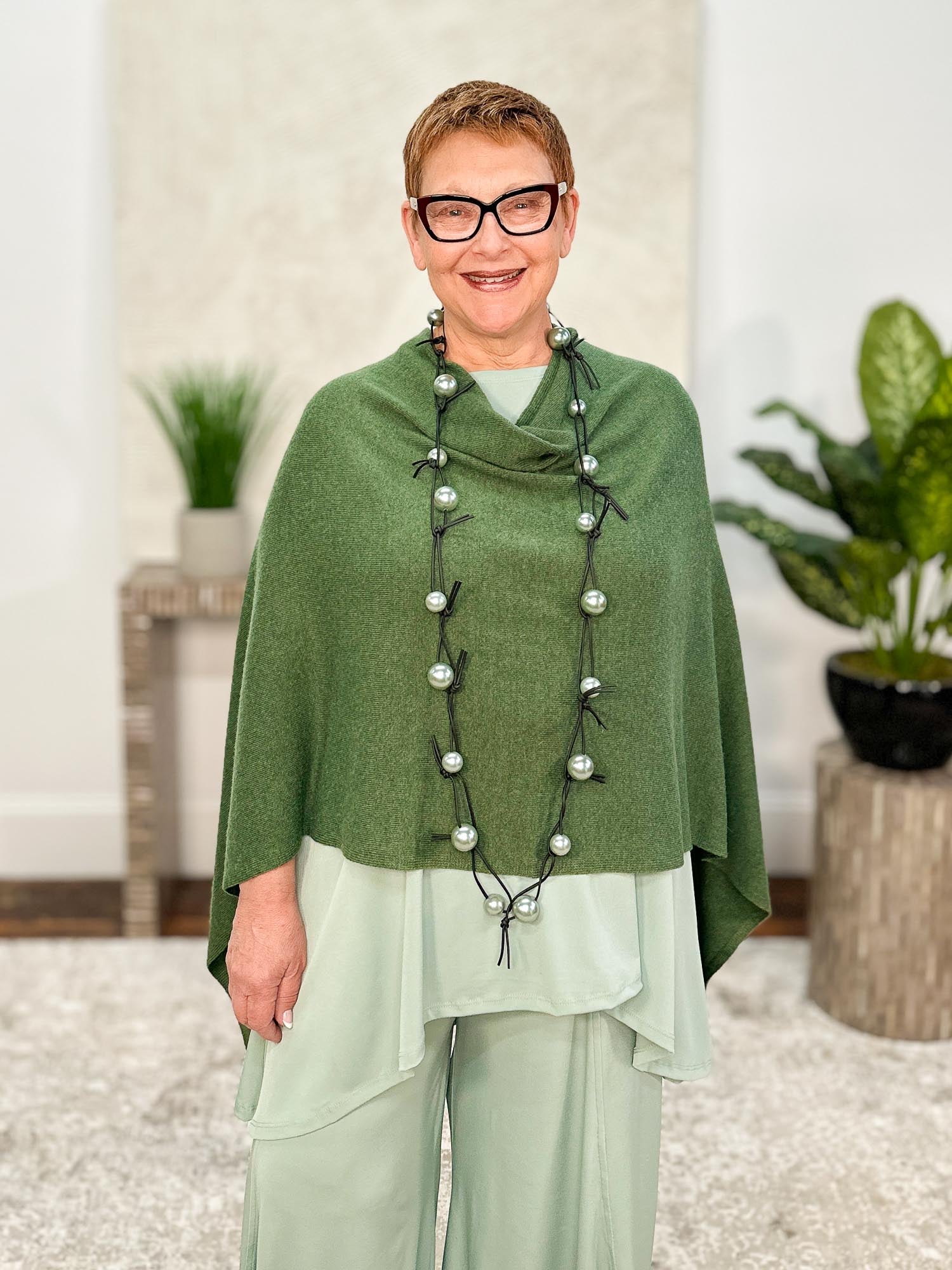 Dolma Cashmere Poncho Topper, Seaweed - Statement Boutique