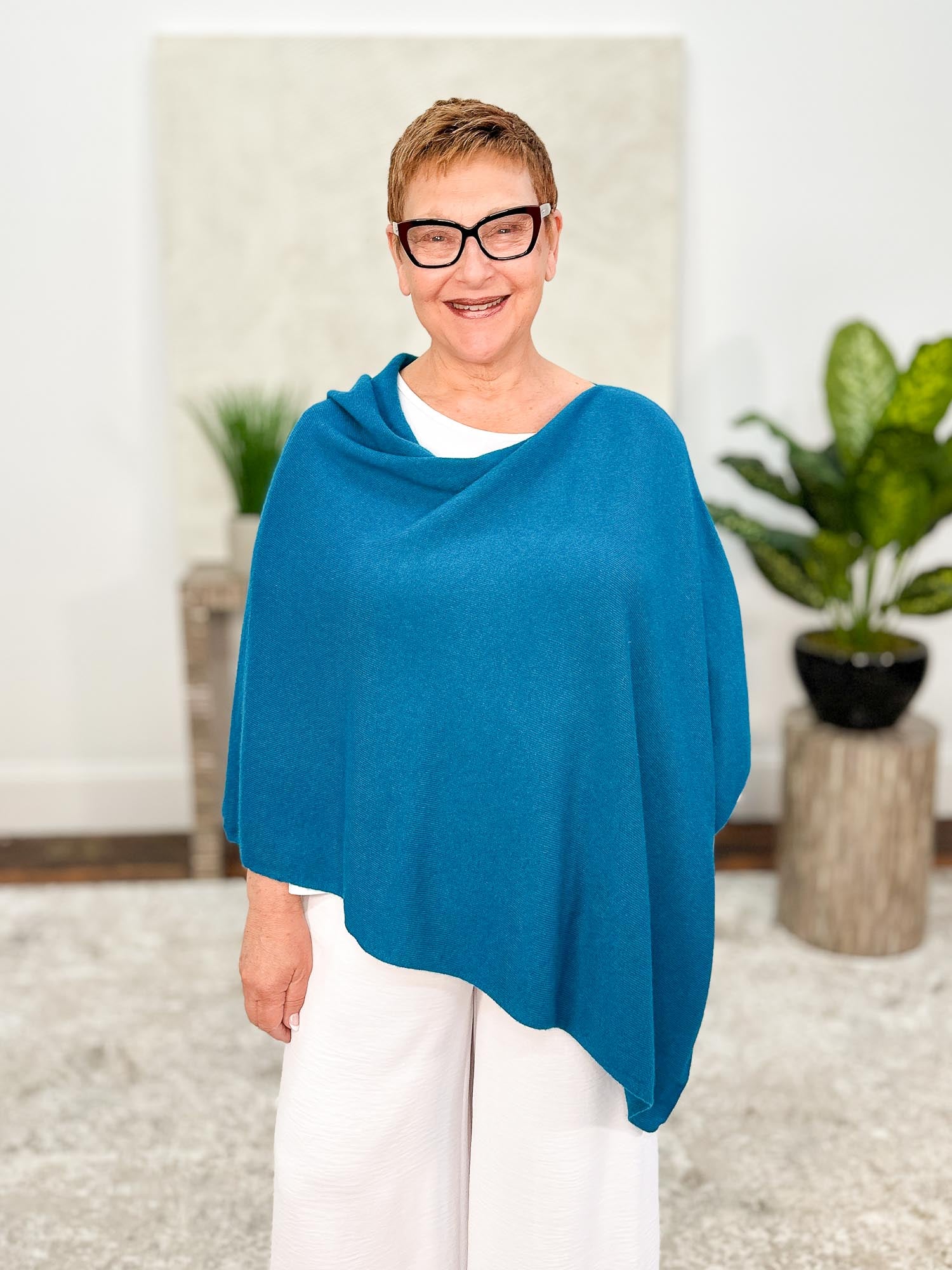 Dolma Cashmere Poncho Topper, Teal - Statement Boutique