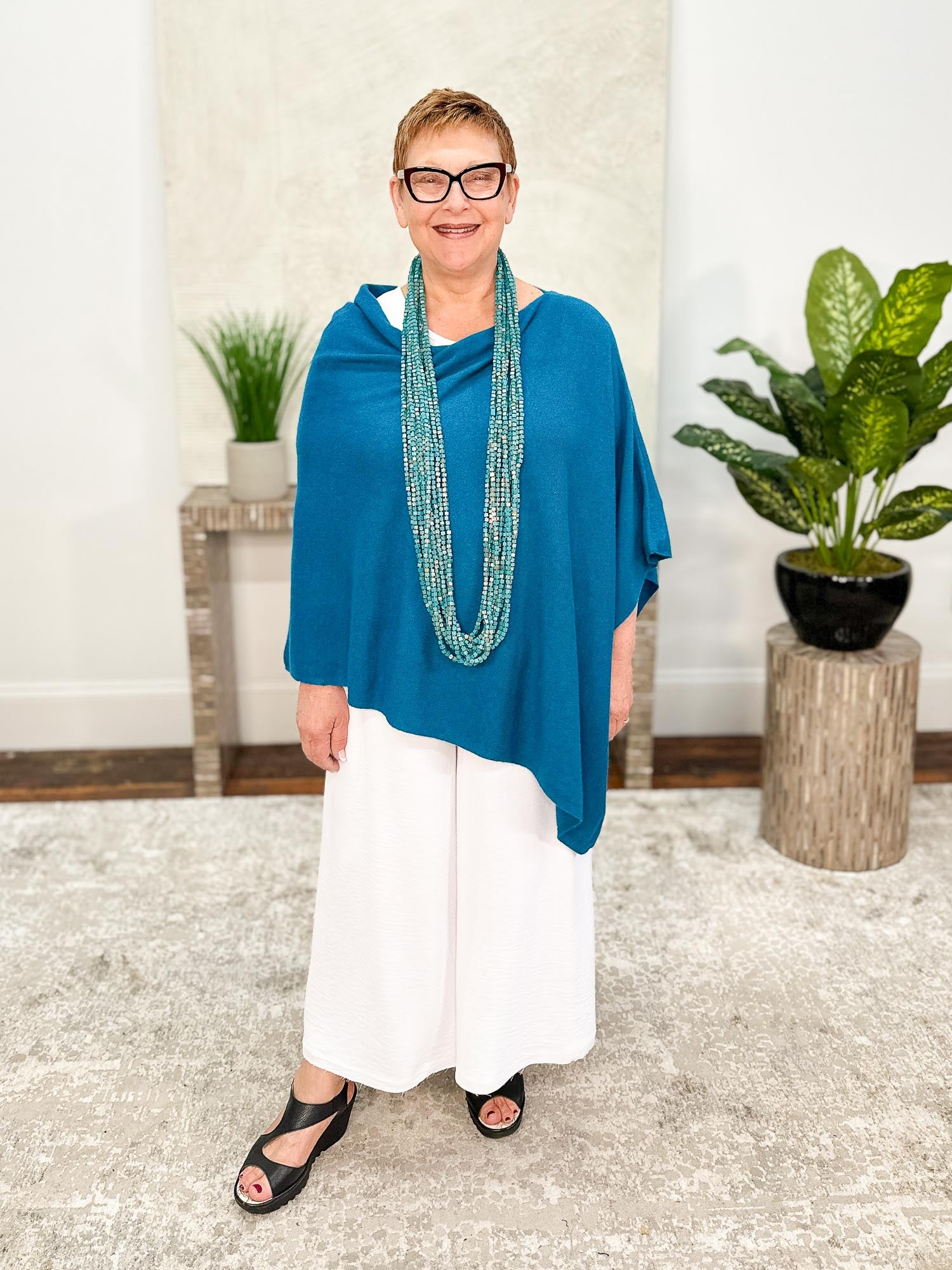Dolma Cashmere Poncho Topper, Teal - Statement Boutique