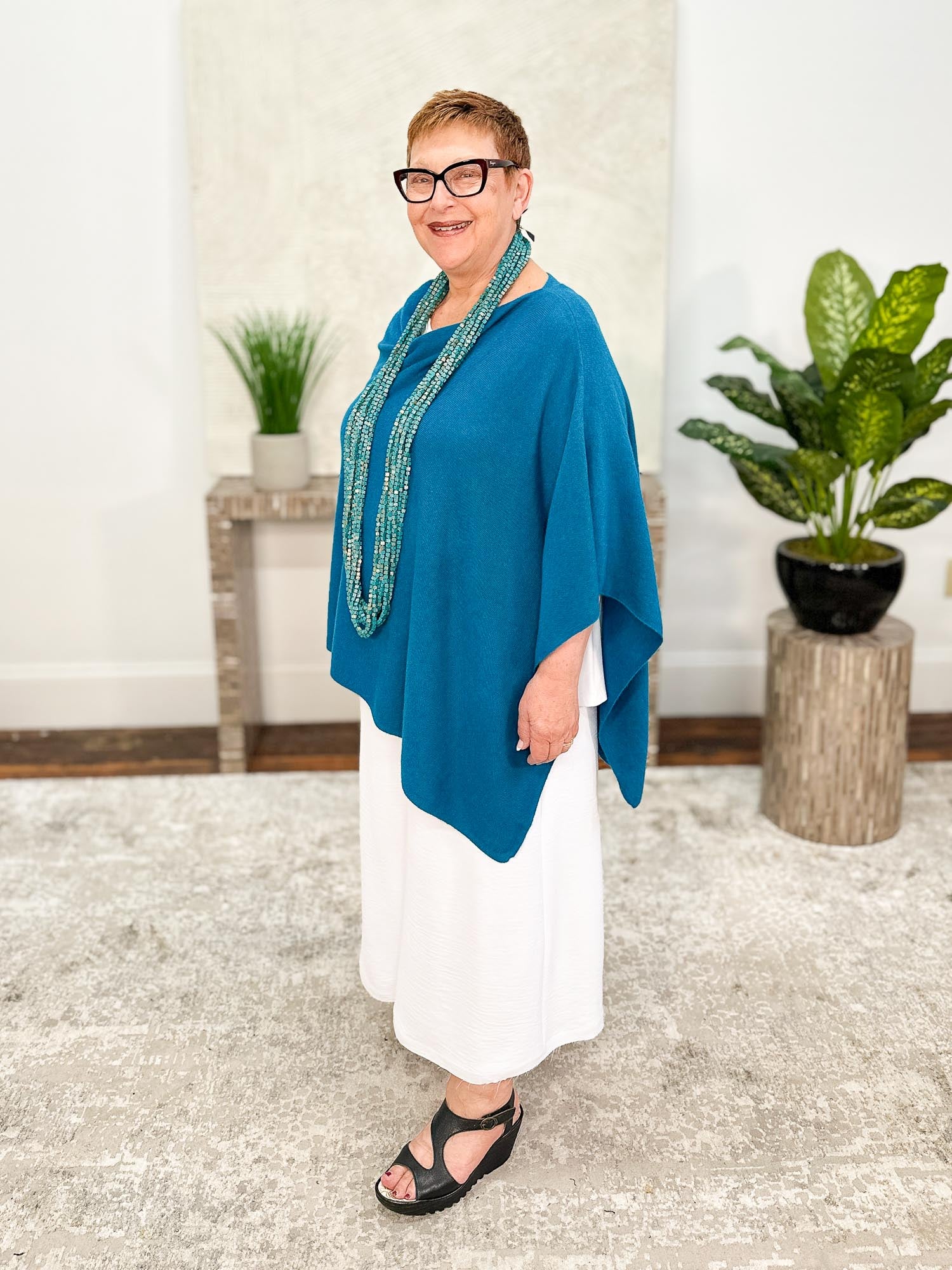 Dolma Cashmere Poncho Topper, Teal - Statement Boutique