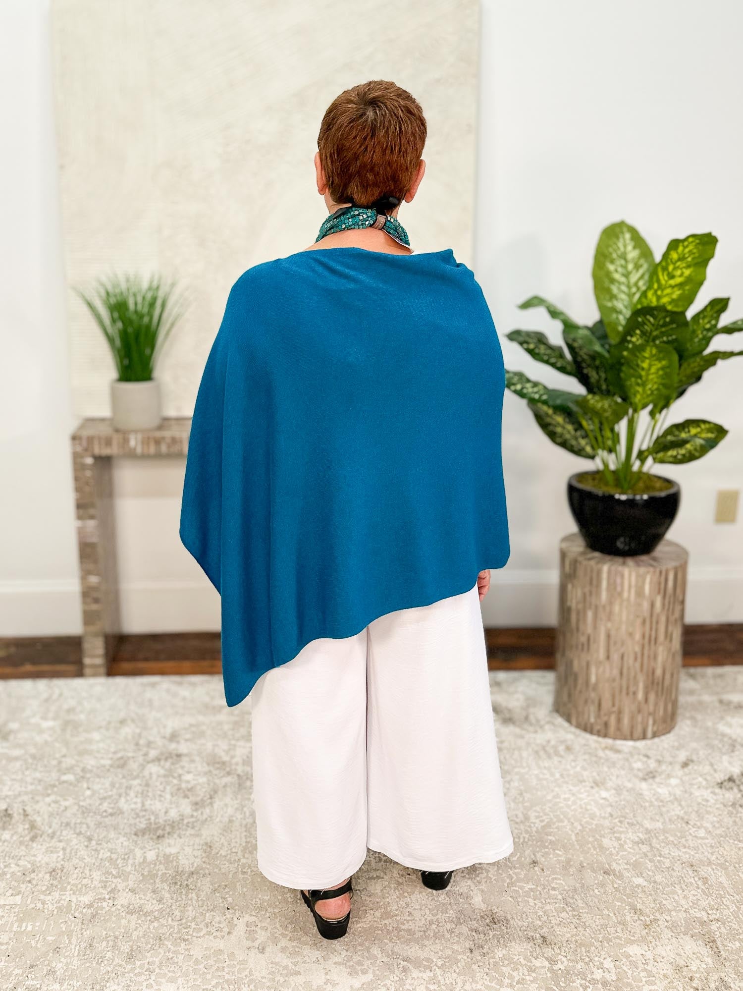 Dolma Cashmere Poncho Topper, Teal - Statement Boutique