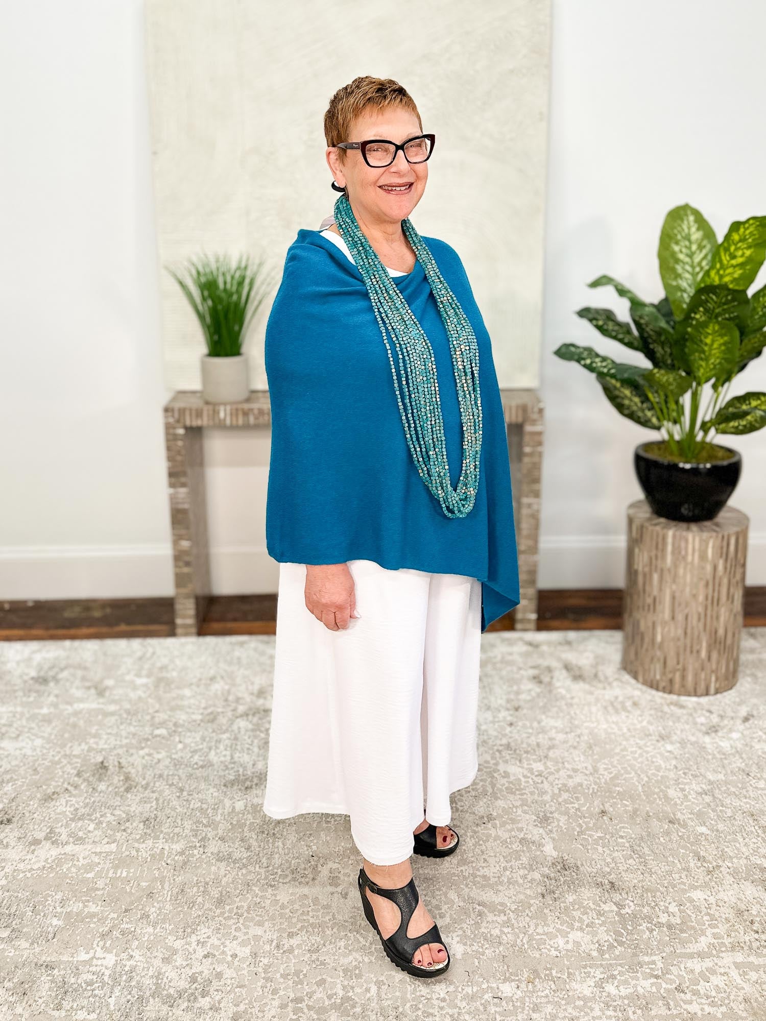 Dolma Cashmere Poncho Topper, Teal - Statement Boutique