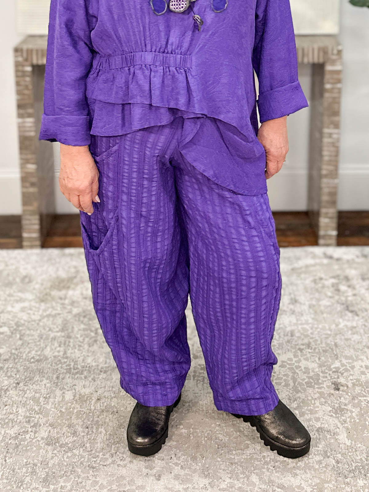 Double Pocket Pant, Purple Raised Stripe