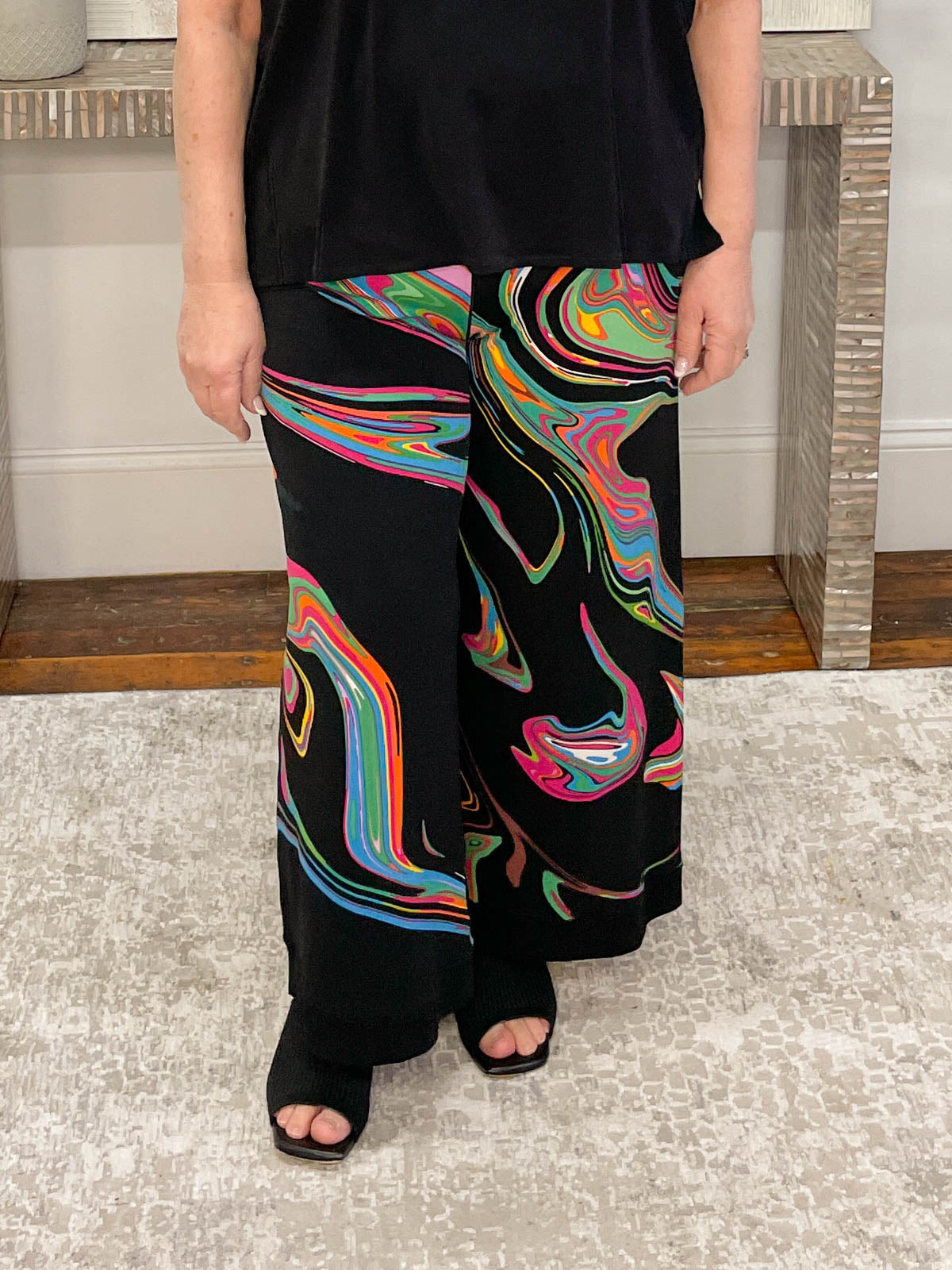 Eva Varro Pop Art Wave Print Knit Jersey High Waisted Double-Layered  Leggings