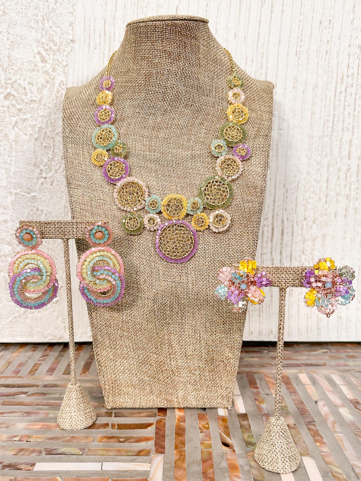 Lavish by Tricia Milaneze Double Interlock Circle Earrings, Gold Pastel Mix - Statement Boutique