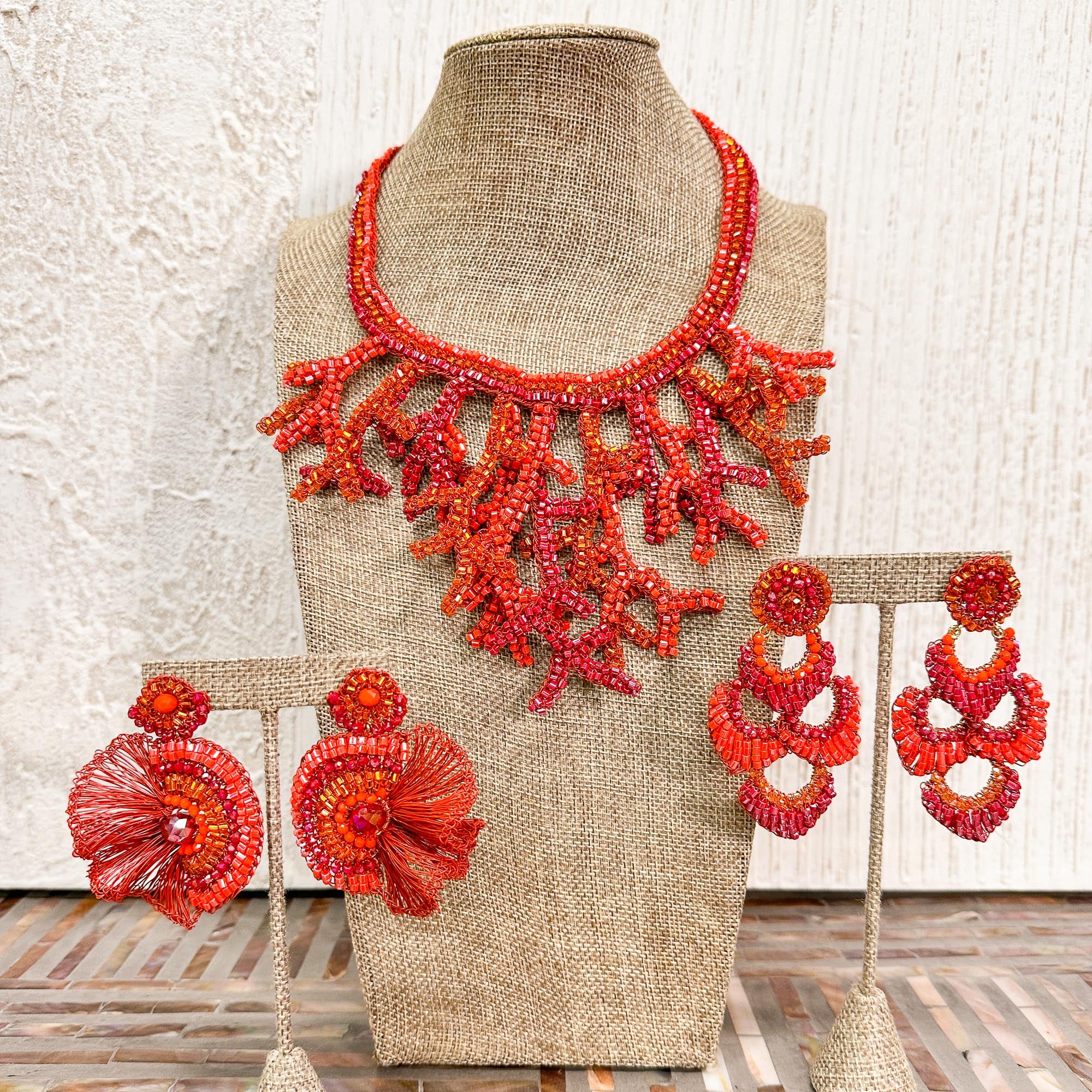 Lavish by Tricia Milaneze Coral Necklace with Matching Earrings