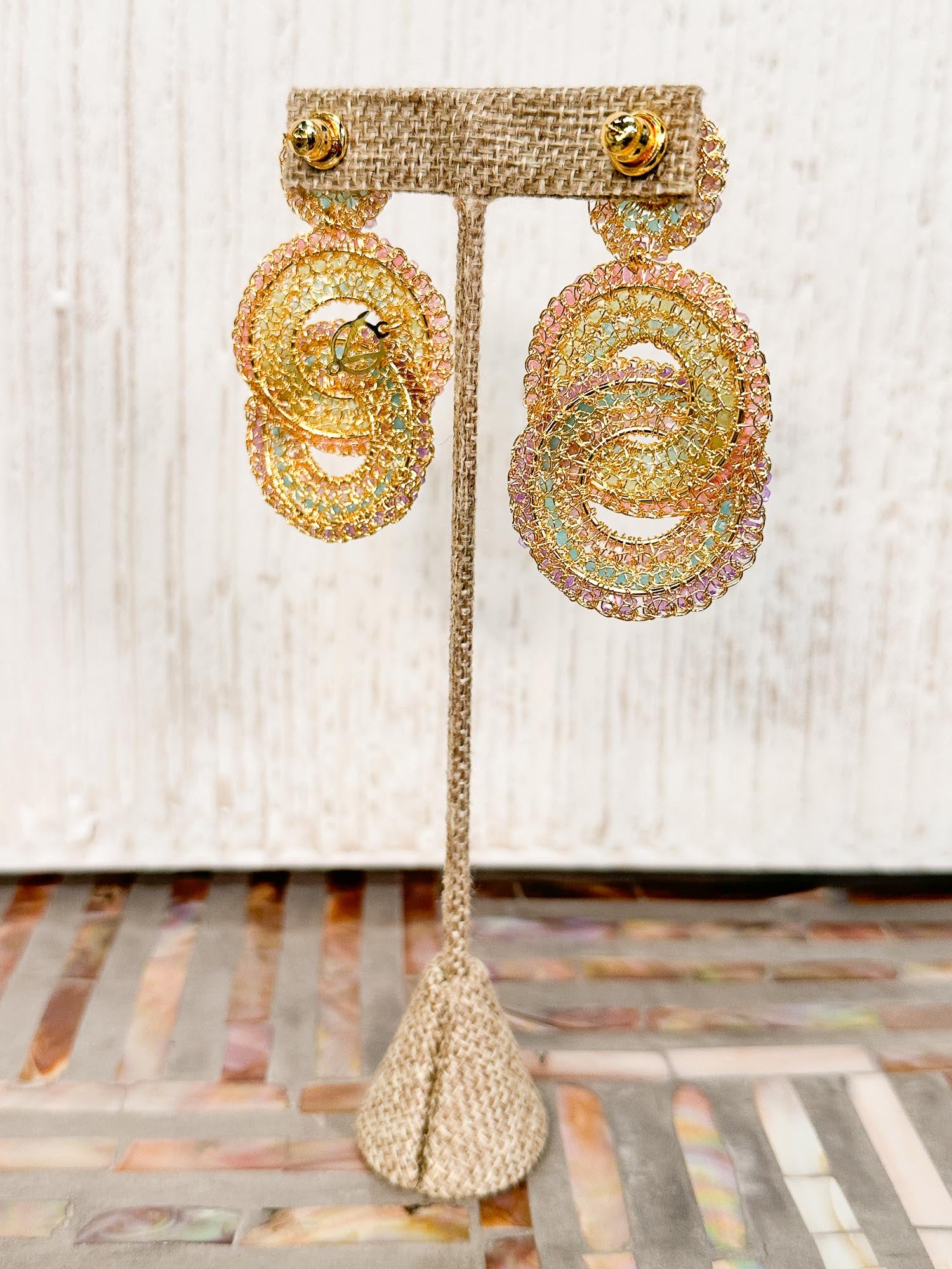 Lavish by Tricia Milaneze Double Interlock Circle Earrings, Gold Pastel Mix - Statement Boutique