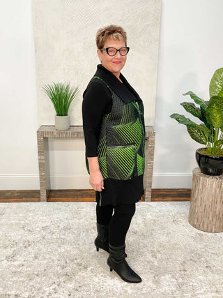 NY 77 Arlene Vest, Black/Green - Statement Boutique