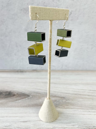 Christina Brampti Trio Rectangular Aluminum Drop Earrings, Green Mix - Statement Boutique